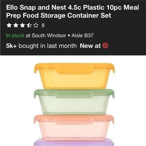 Ello Snap and Nest 4.5c Plastic 10pc Meal
Prep Food Storage Container Set
